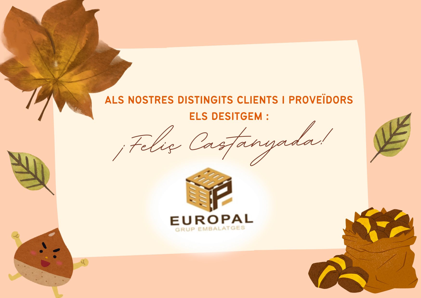 Tarjeta Virtual Felicitación Castañada Ilustración Natural Orgánico Naranja